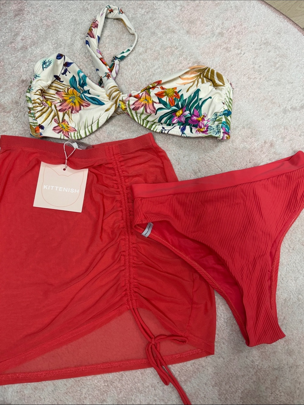 Kittenish coverup skirt, Bikini Top, & Bikini Bottom